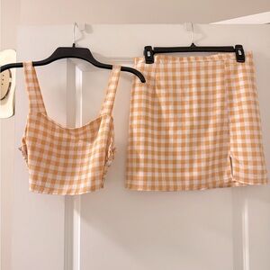 Gingham Checkered Skirt in Orange and White